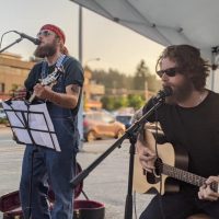 Lenny and Pete on the patio at Fraser Mills Brewery - Summer 2021